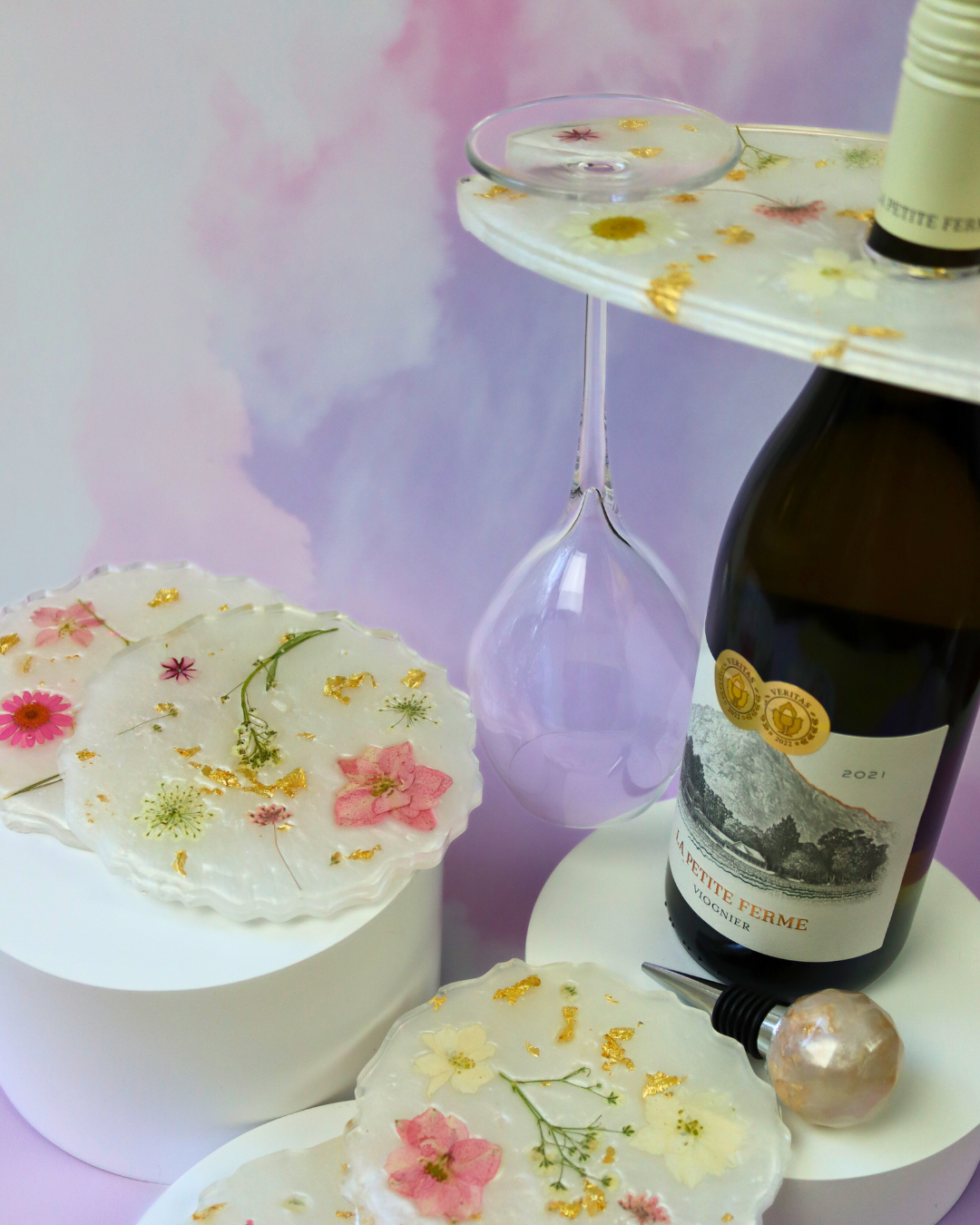 CHERRY FLOW Coaster Wine Glass/resin Wine Glass Coaster/unique Glass/wine  Gifts/wedding Birthday Gift/party Glassware 